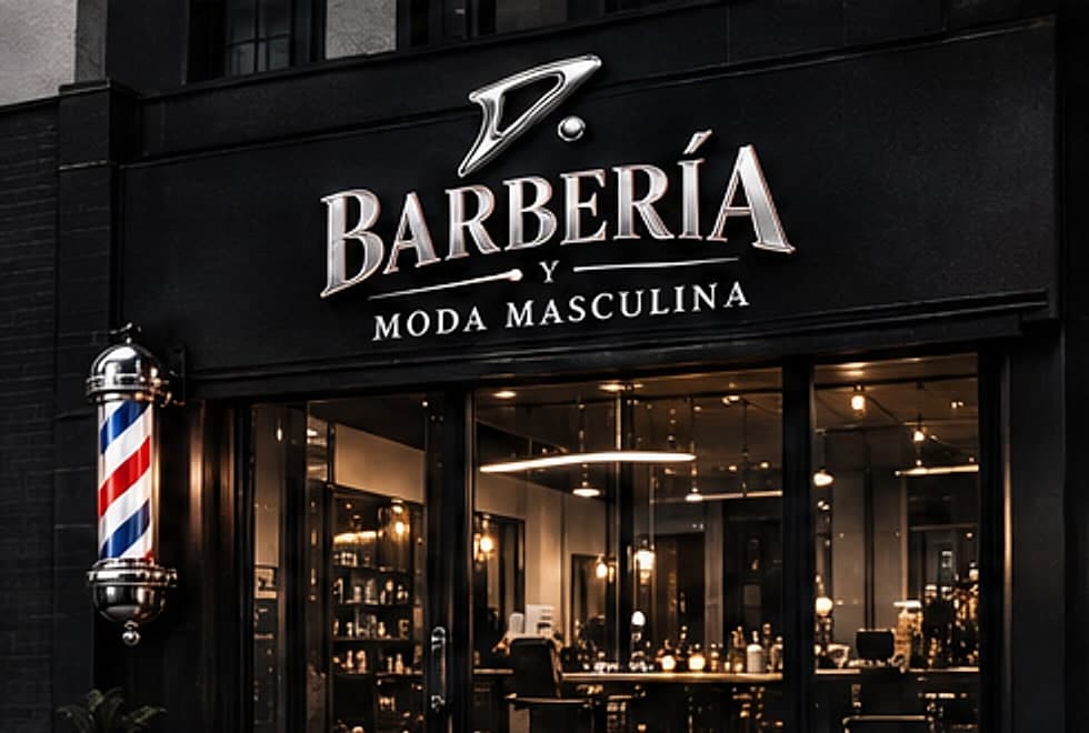 Frente del local con el poste de barbero